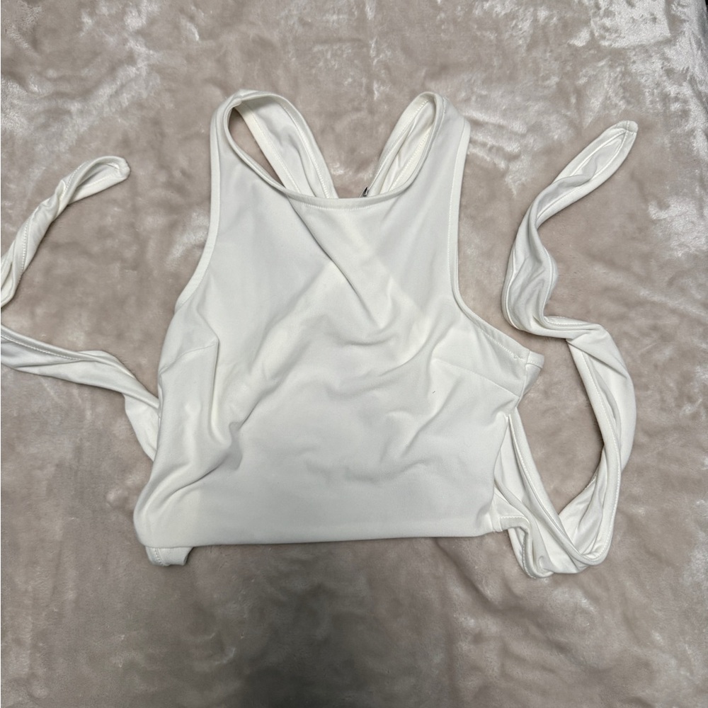 White Sleeveless Tie-Back Top